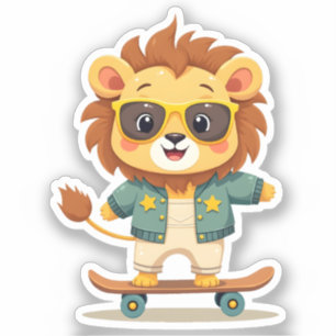 Cool Skater Lion   Schattige Kawaii Safari Animal Sticker