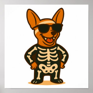 Cool skelet-hond Halloween-poster, schattige puppy Poster
