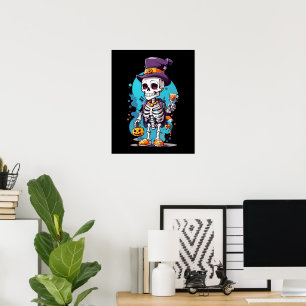 Cool skelet in een hoge hoed Halloween Poster