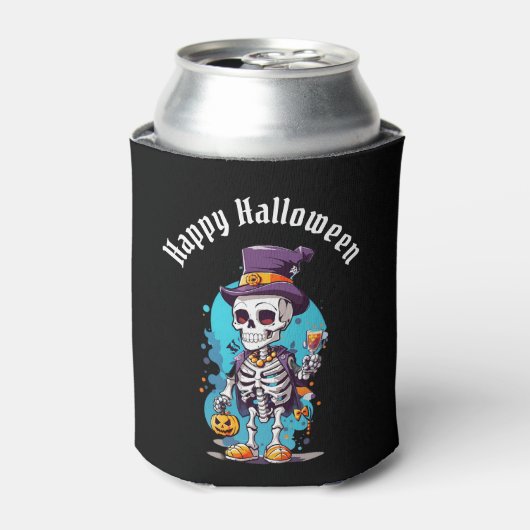 Cool Skelet in een Top Hat Halloween Blikjeskoeler (Blikje Voorkant)