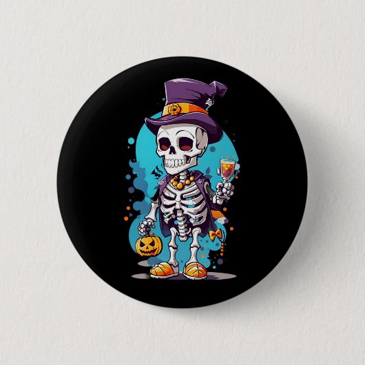 Cool Skelet in een Top Hat Halloween Ronde Button 5,7 Cm (Voorkant)