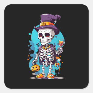 Cool Skelet in een Top Hat Halloween Vierkante Sticker