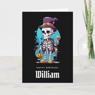 Cool Skelet in een Top Hoed Halloween Verjaardag Kaart