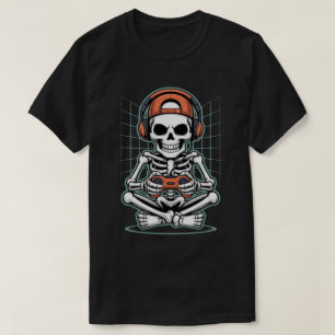 Cool skeletgamer met headset en controller t-shirt
