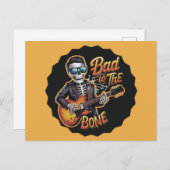 Cool Skeleton Bad to the Bone beroemd gemaakt door Feestdagenkaart (Voorkant / Achterkant)