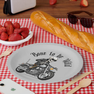 Cool Skeleton Bone to be Wild Riding a Motorcycle Papieren Bordje