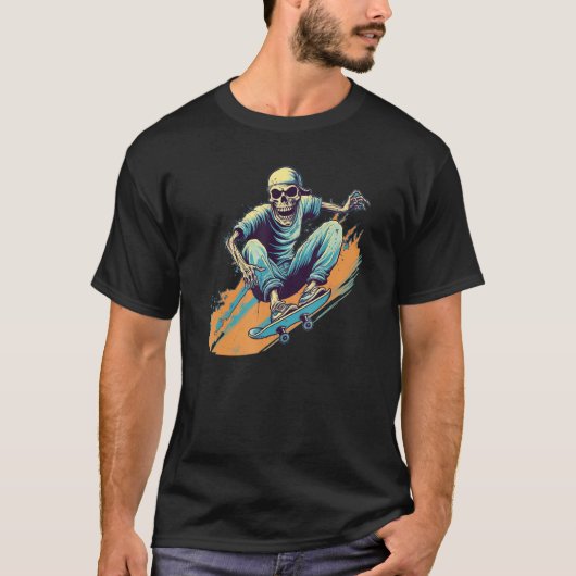 Cool Skeleton Face with Skateboard Stunt T-shirt (Voorkant)