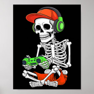 Cool Skeleton Gamer Video Gaming Halloween Mannen Poster