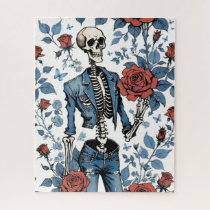 Cool Skeleton In Jean Jas Met Rode Rozen Legpuzzel