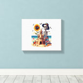 Cool Skeleton op het strand Canvas Afdruk (Insitu (Houten vloer))
