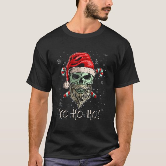 Cool Skull Beard Santa Pirate met Kerstmis Jolly R T-shirt (Voorkant)