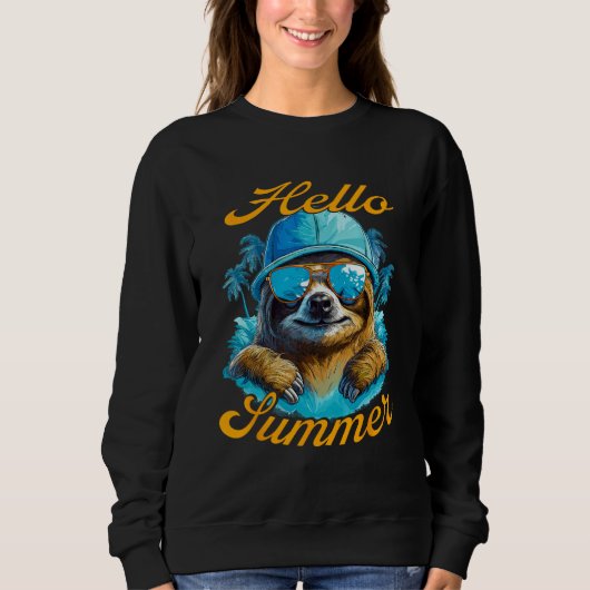 Cool Sloth Hello Summer Vacation Beach Summer Trui (Voorkant)