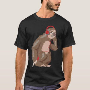 Cool Sloth Music Headphones Funny Animal Earphones T-shirt