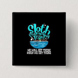 Cool Sloth Swimming Team Funny Animal Swimmer Vierkante Button 5,1 Cm