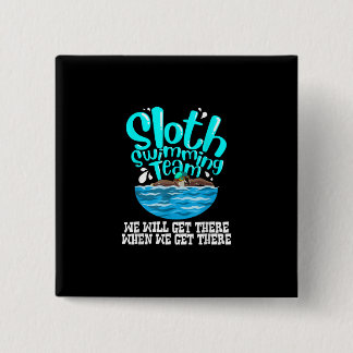 Cool Sloth Swimming Team Funny Animal Swimmer Vierkante Button 5,1 Cm