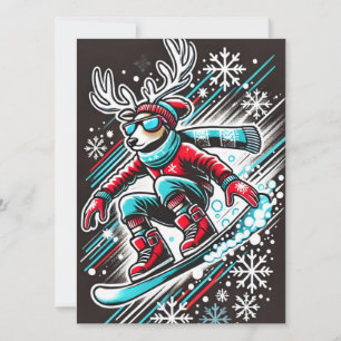 Cool Snowboarden Rendier Christmas Kaart voor jong