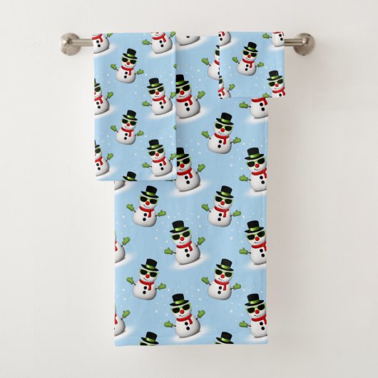 Cool Snowman Kerst Winter blauw patroon Bad Handdoek (Insitu)