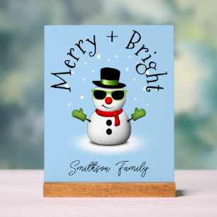 Cool Snowman Merry Bright Christmas Custom Family Acryl Bord
