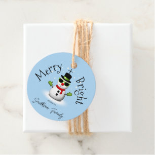 Cool Snowman Merry Bright Christmas Custom Family Bedankjes Labels