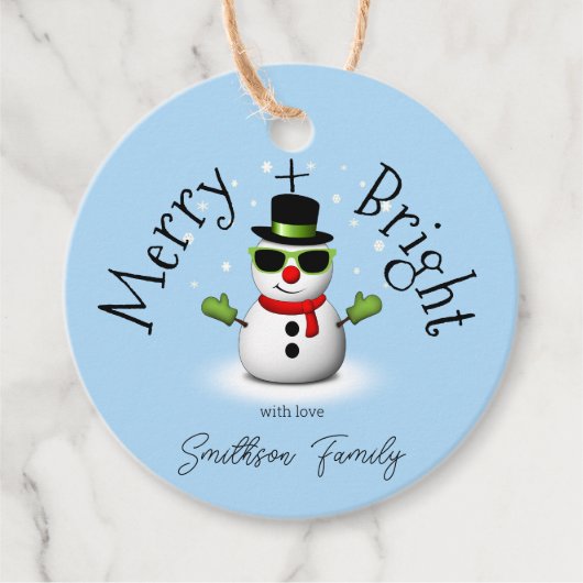 Cool Snowman Merry Bright Christmas Custom Family Bedankjes Labels (Voorkant)