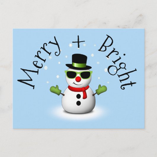 Cool Snowman Merry Bright Christmas Custom Family Briefkaart (Voorkant)