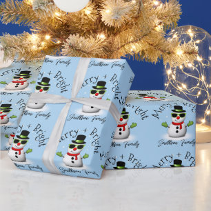 Cool Snowman Merry Bright Christmas Custom Family Cadeaupapier