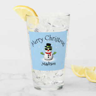 Cool Snowman Merry Christmas Custom Familienaam Glas