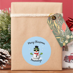 Cool Snowman Schattige Smirk Kerstmis personaliser Ronde Sticker