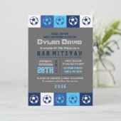 COOL SOCCER Blue Bar Bat mitzvah Invitation (Debout devant)