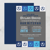 COOL SOCCER Blue Bar Bat mitzvah Invitation (Devant / Derrière)