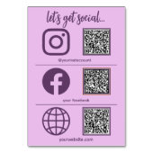 Cool Social Media Sign met QR Code Table Kaart (Voorkant)