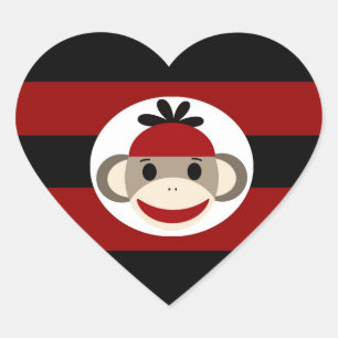 Cool Sock Monkey Beanie Pet Red Black Stripes Hart Sticker