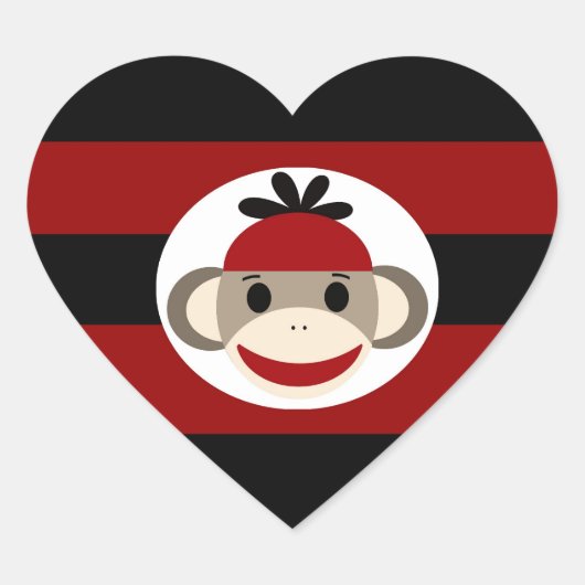Cool Sock Monkey Beanie Pet Red Black Stripes Hart Sticker (Voorkant)