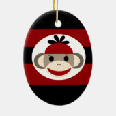 Cool Sock Monkey Beanie Pet Red Black Stripes Keramisch Ornament (Achterkant)