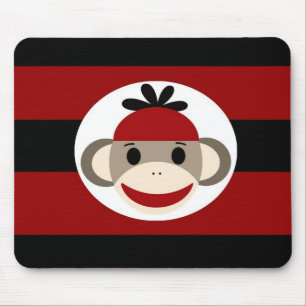 Cool Sock Monkey Beanie Pet Red Black Stripes Muismat