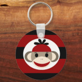 Cool Sock Monkey Beanie Pet Red Black Stripes Sleutelhanger (Voorkant)