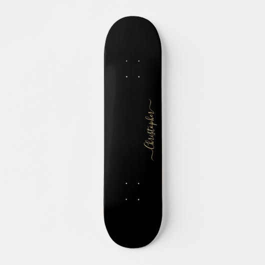 Cool Solid Plain Black Gold Monogrammed Siged Skateboard (Voorkant)