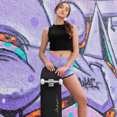 Cool Solid Plain Black Gold Monogrammed Siged Skateboard