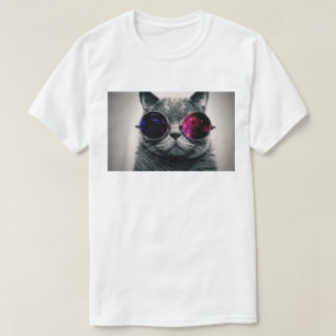 Cool Space Cat met Telescope Glasses Milky Way T-shirt