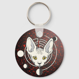 Cool Space Kat Gezicht Design Sleutelhanger