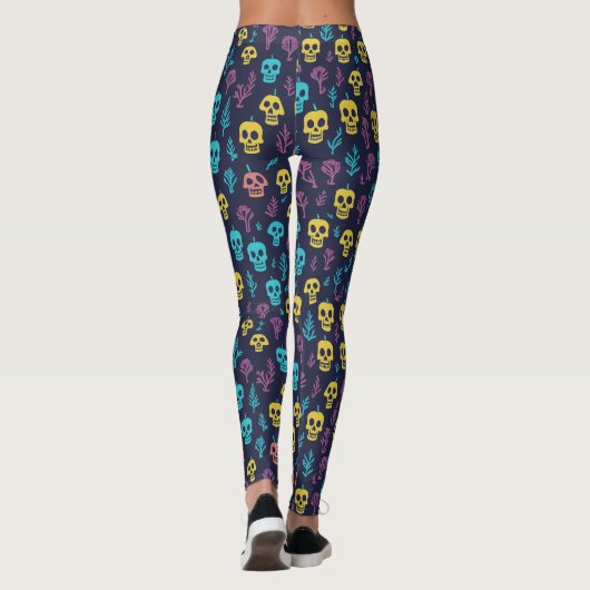 Cool Spooky Halloween Kleurrijke Schedel Patroon P Leggings (Achterkant)