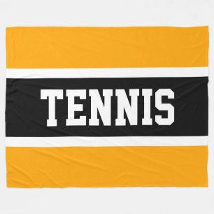 Cool Sporty Bold Yellow Black TENNIS Letters Tekst Fleece Deken