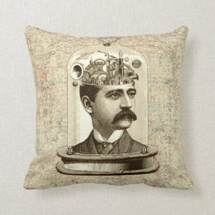 Cool Steampunk Kussen - mechanisch brein hoofd in 