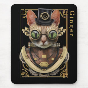 Cool Steampunk Oranje Tabby Cat met naam Muismat