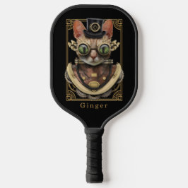 Cool Steampunk Oranje Tabby Cat met naam Pickleball Paddle