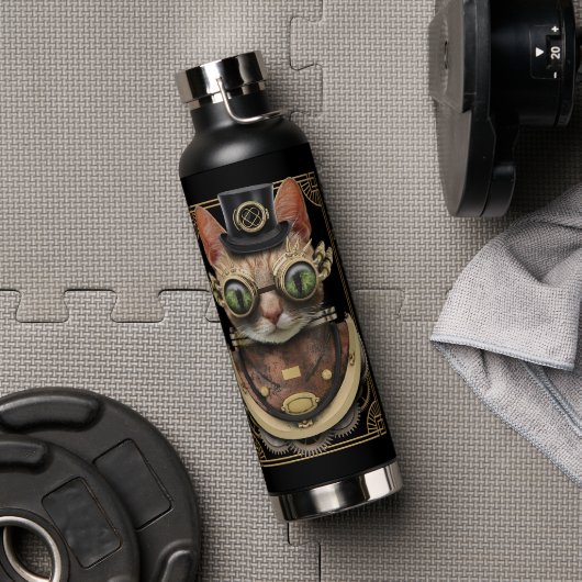 Cool Steampunk Oranje Tabby Cat met naam Waterfles (Gym)