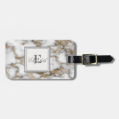 Cool Stone White Gold Marble Texture, Monogram Bagagelabel (Voorkant horizontaal)