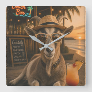 Cool strandgeit met cocktail vierkante klok