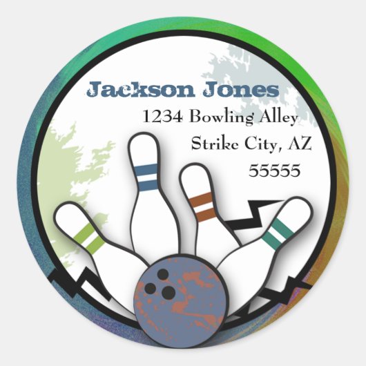 Cool Strike Bowling Adreslabel Ronde Sticker (Voorkant)