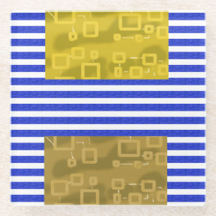 Cool Stripes Blauw Goud Geometrisch Glazen Onderzetter